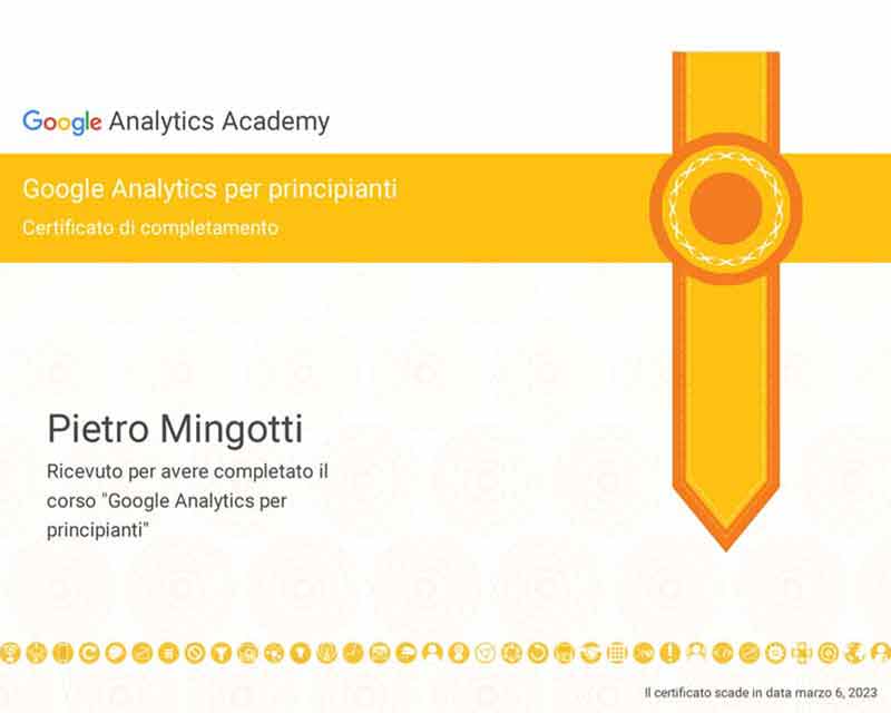 Pietro Mingotti Certificazione Google Analytics2
